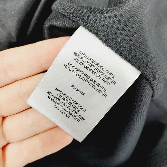 MAGGY LONDON Black Asymmetrical Neck Stretch Crepe Midi Sheath Dress P1945 - Picture 9 of 10